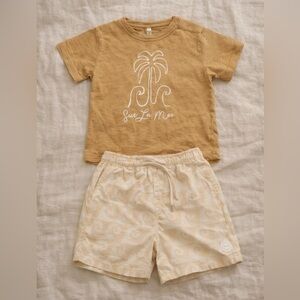 Rylee & Cru Raw Edge Tee Sur La Mer - 4-5Y & Boardshort Waves - 4-5Y